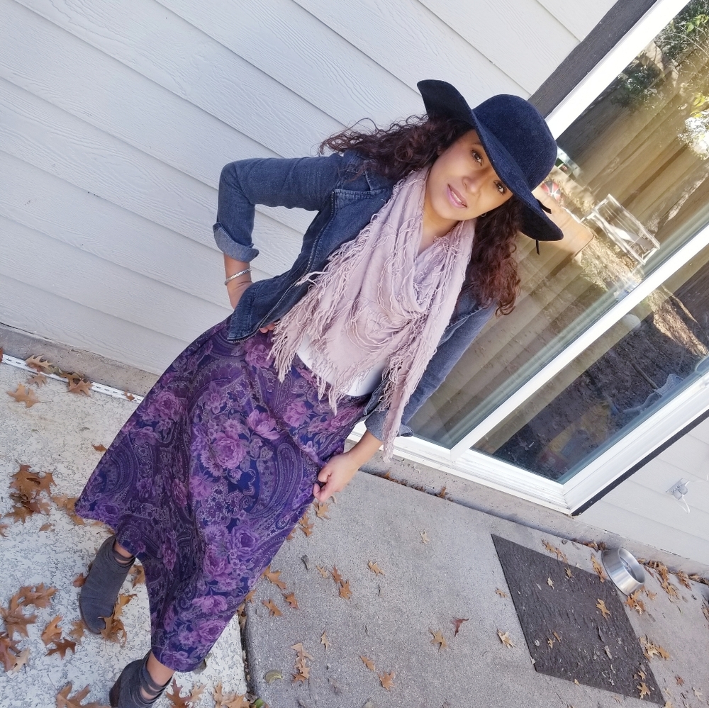 Karin Stevens Purple floral long skirt